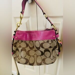Coach pink leather and tan used bag